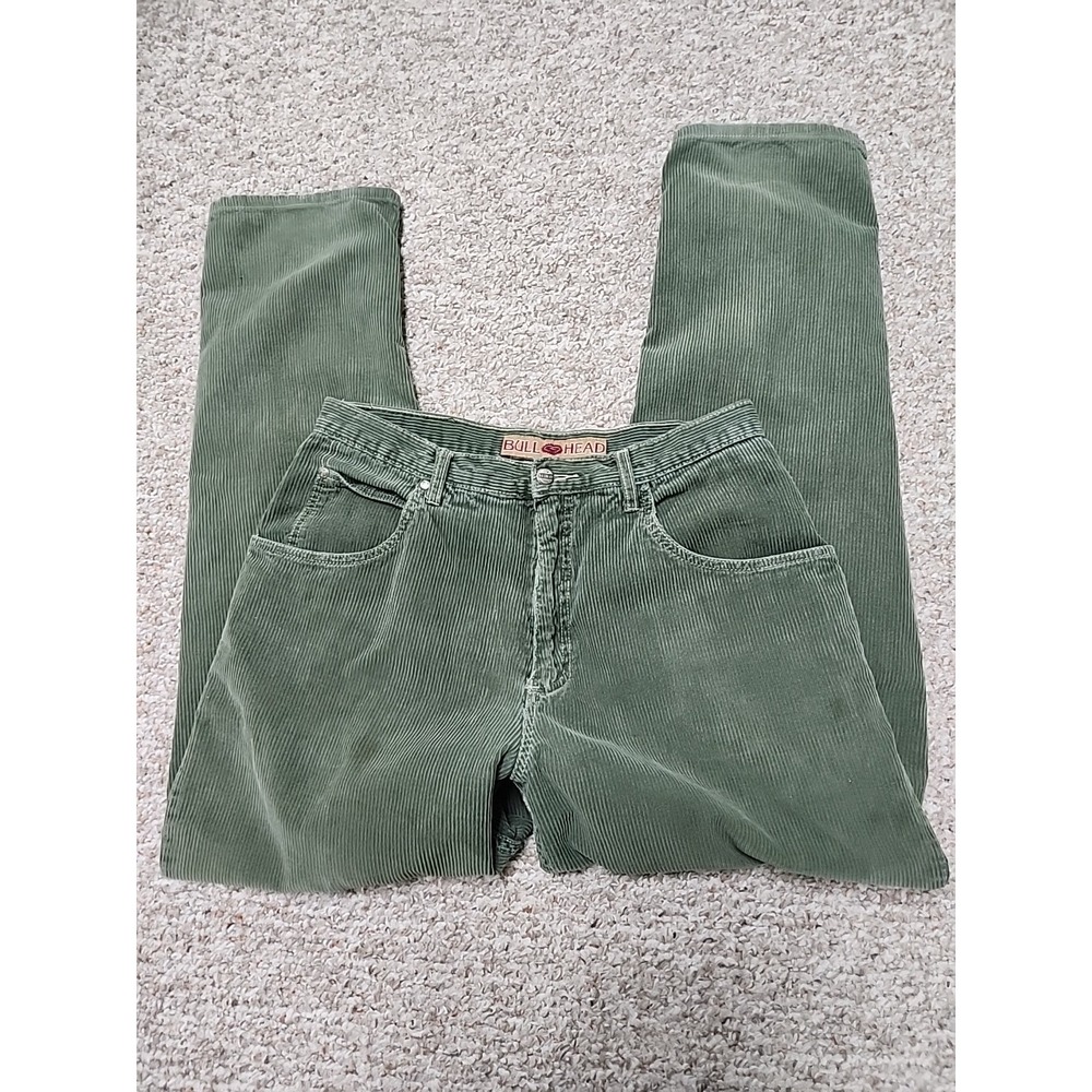 Vintage Bullhead Junkyard‎ Jeans 34 Green Corduroy 90s Y2K Skater  33x31 Actual